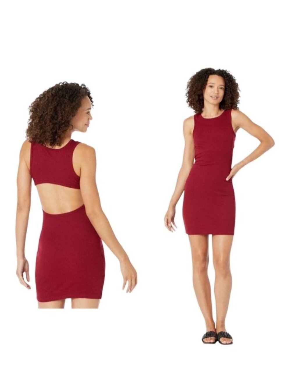 L*Space Ryan Bodycon Mini Dress Size Small S Red Micro Rib Knit Tank Back Cut Ou